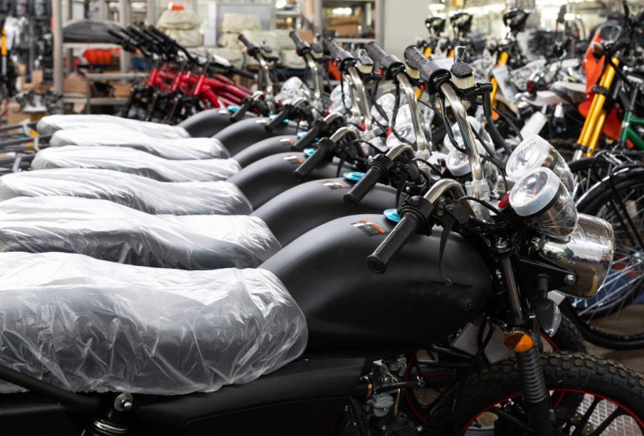 production of motorcycles on an industrial scale, warehouse for finished products.